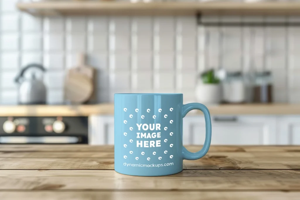 11oz Blank Sky Blue Ceramic Coffee Mug Mockup Template