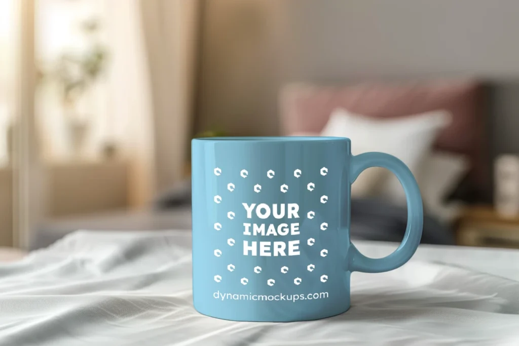 11oz Blank Sky Blue Ceramic Coffee Mug Mockup Template