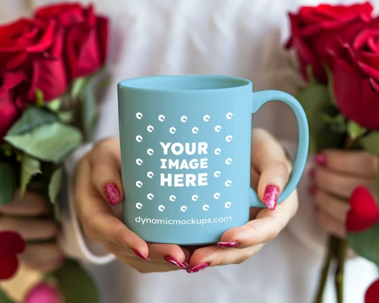 11oz Blank Sky Blue Ceramic Coffee Mug Mockup Template