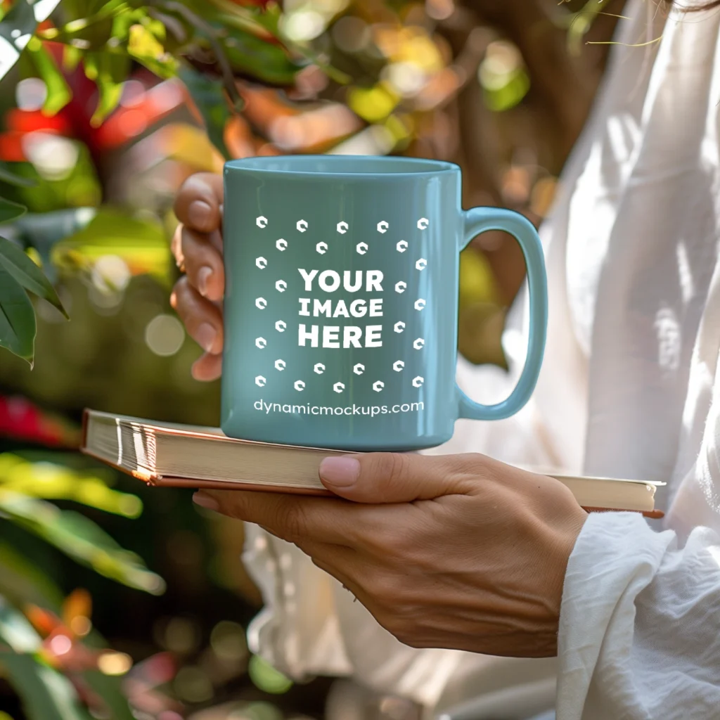 11oz Blank Sky Blue Ceramic Coffee Mug Mockup Template