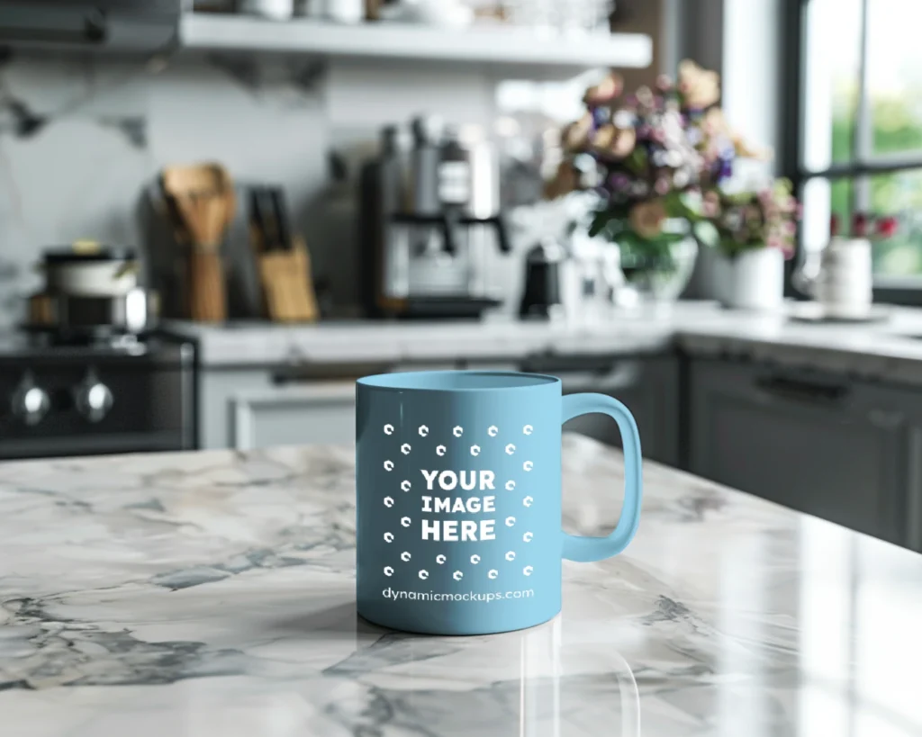 11oz Blank Sky Blue Ceramic Coffee Mug Mockup Template