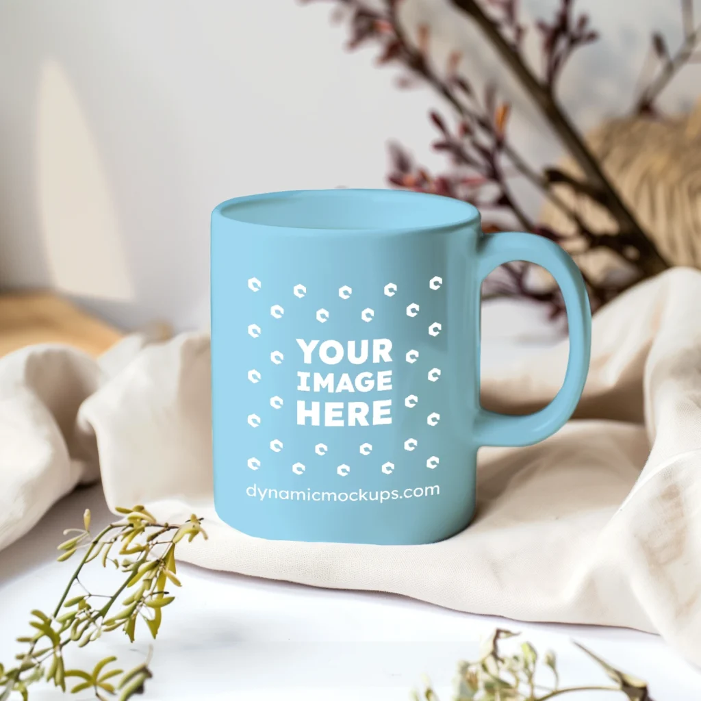 11oz Blank Sky Blue Ceramic Coffee Mug Mockup Template