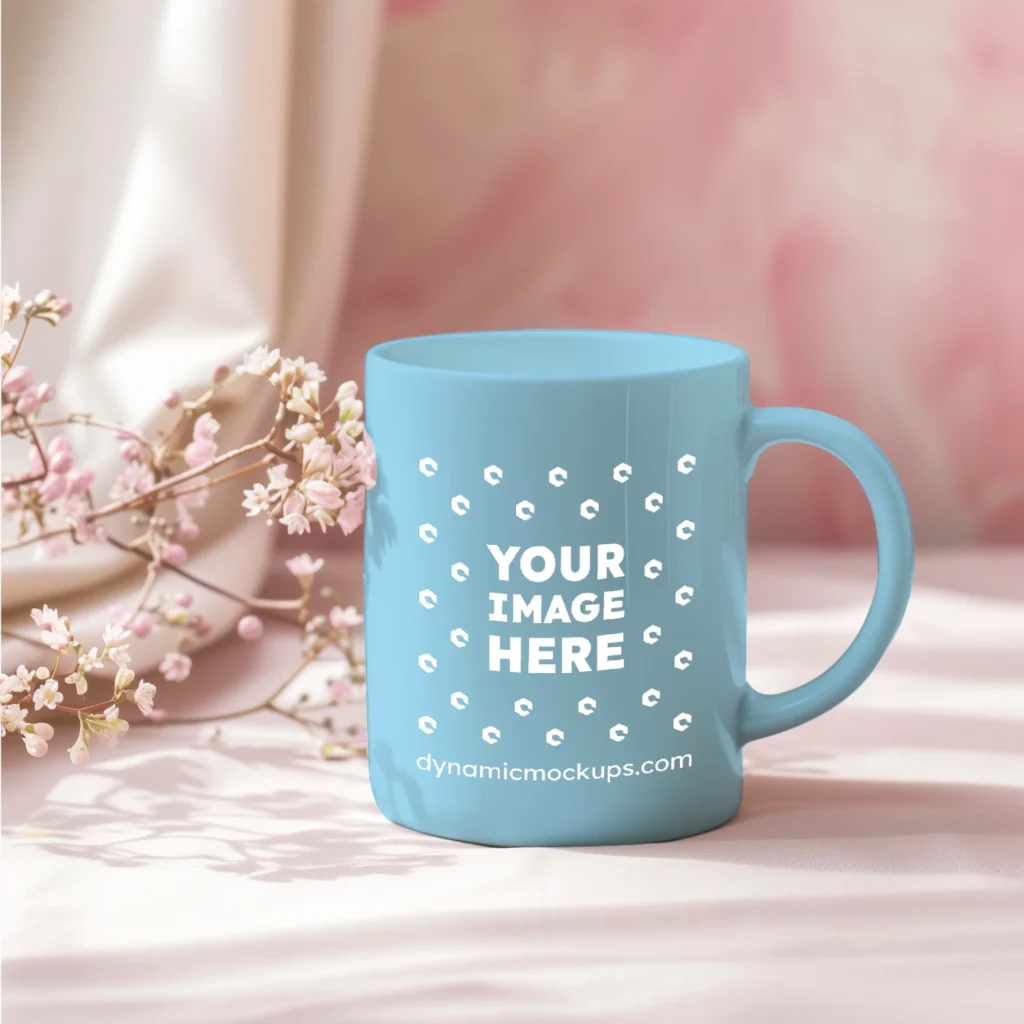 11oz Blank Sky Blue Ceramic Coffee Mug Mockup Template