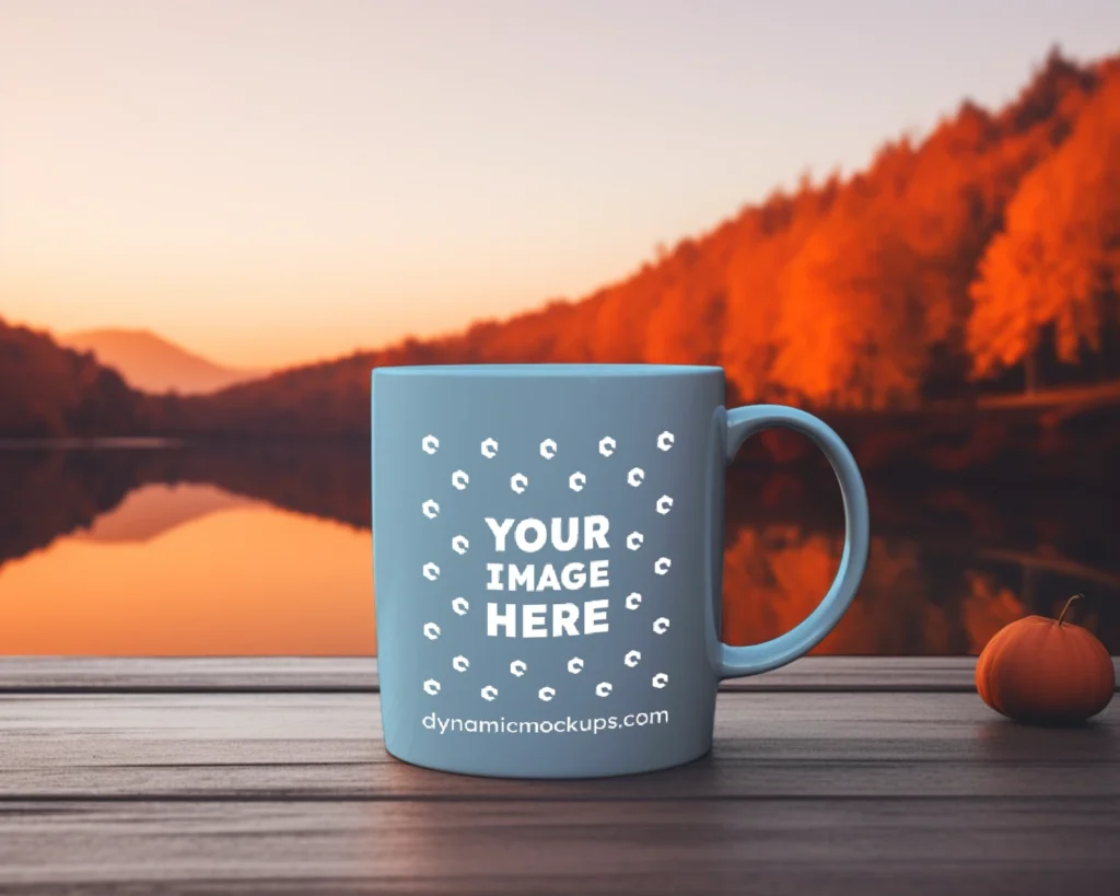 11oz Blank Sky Blue Ceramic Coffee Mug Mockup Template