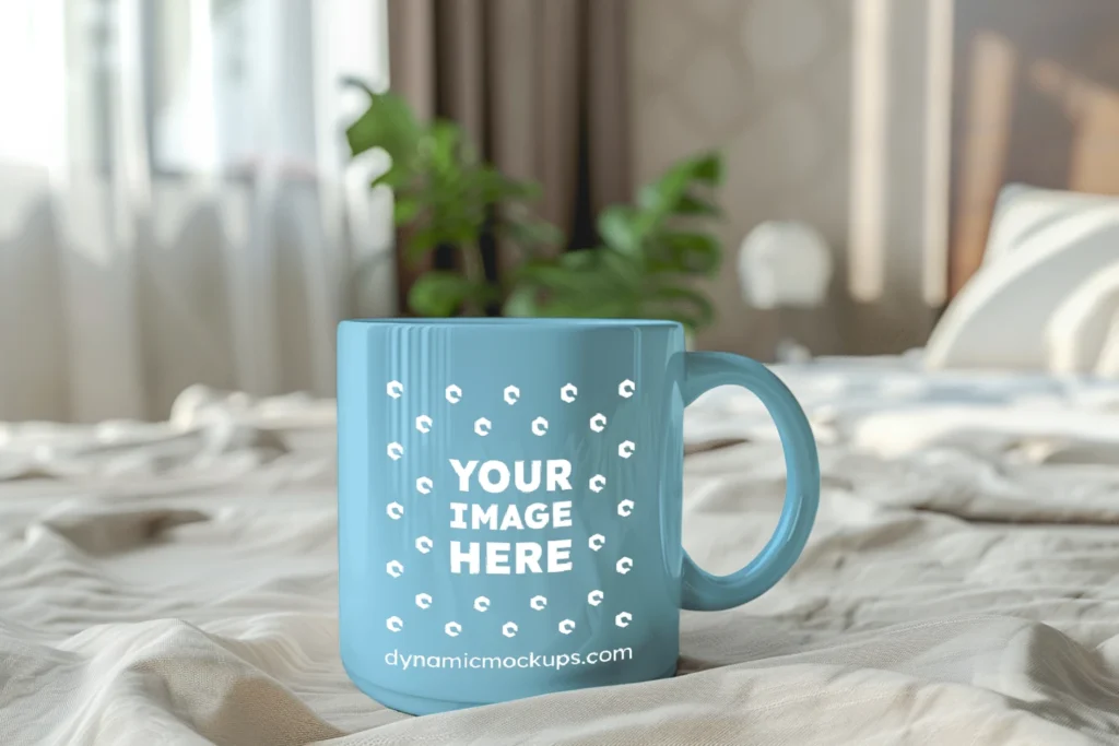 11oz Blank Sky Blue Ceramic Coffee Mug Mockup Template