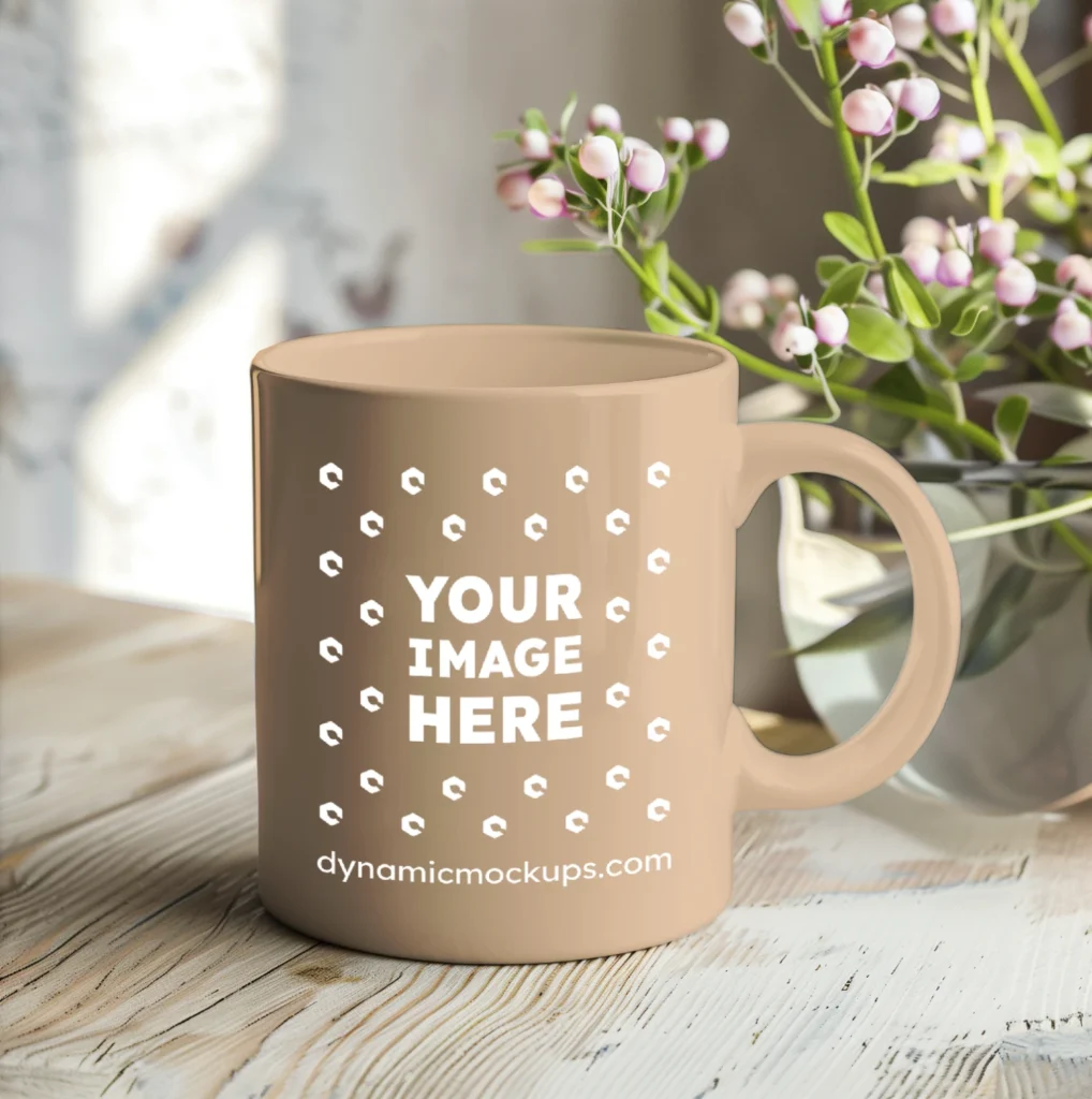 11oz Blank Tan Ceramic Coffee Mug Mockup Template