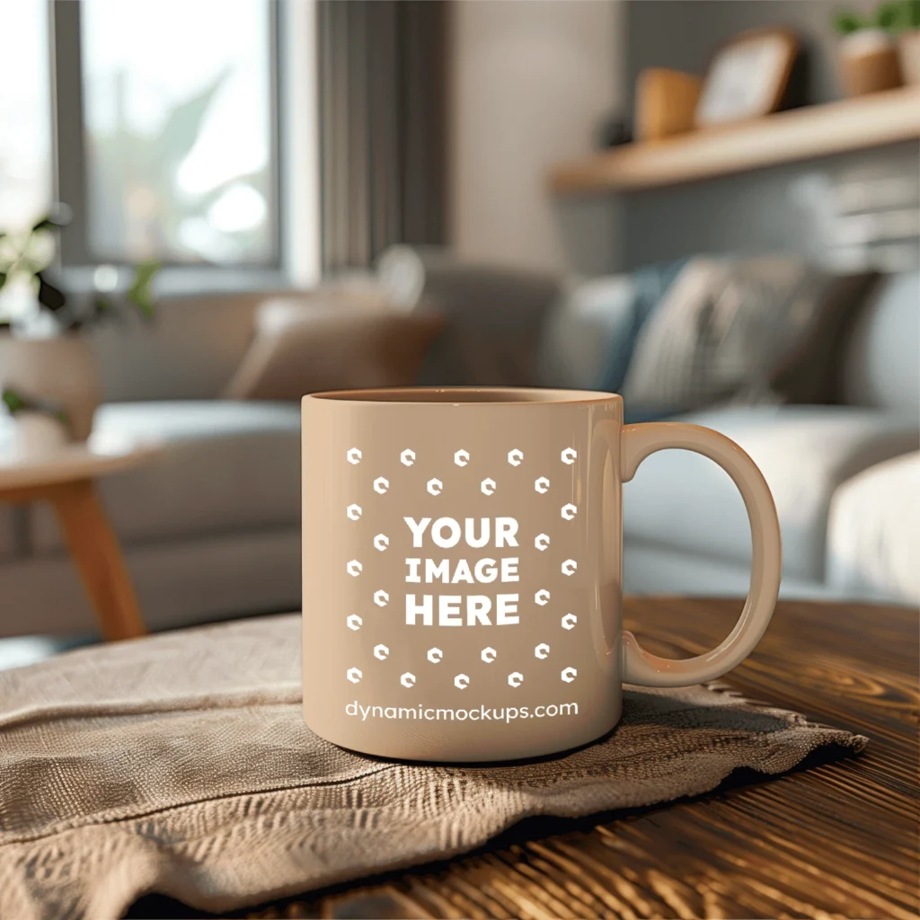 11oz Blank Tan Ceramic Coffee Mug Mockup Template