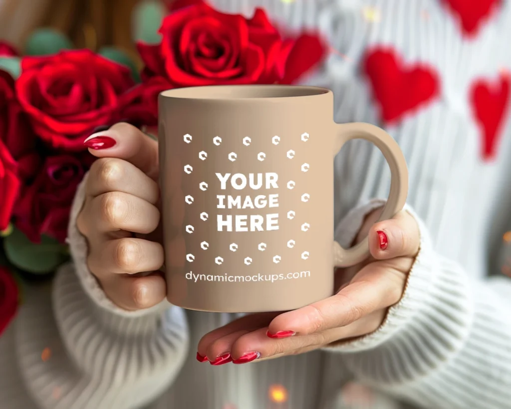 11oz Blank Tan Ceramic Coffee Mug Mockup Template