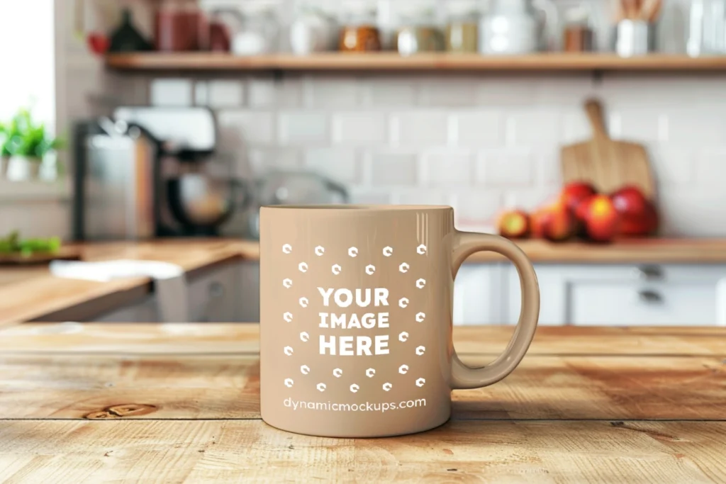 11oz Blank Tan Ceramic Coffee Mug Mockup Template