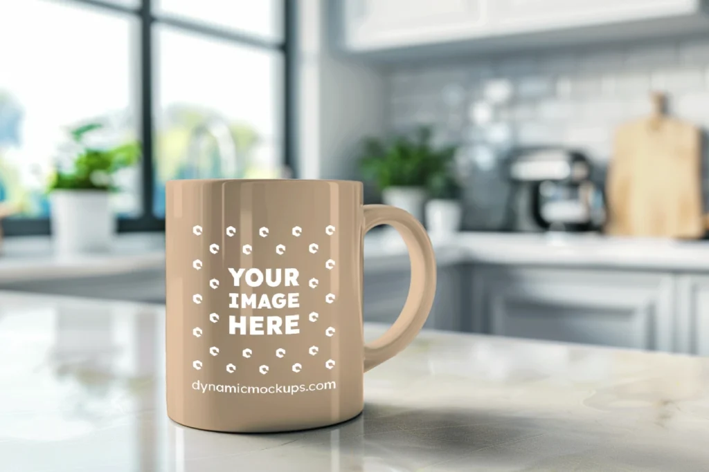 11oz Blank Tan Ceramic Coffee Mug Mockup Template