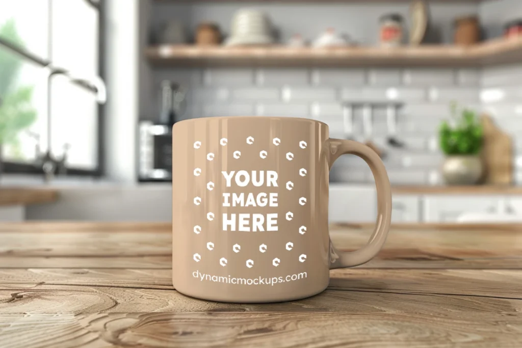 11oz Blank Tan Ceramic Coffee Mug Mockup Template