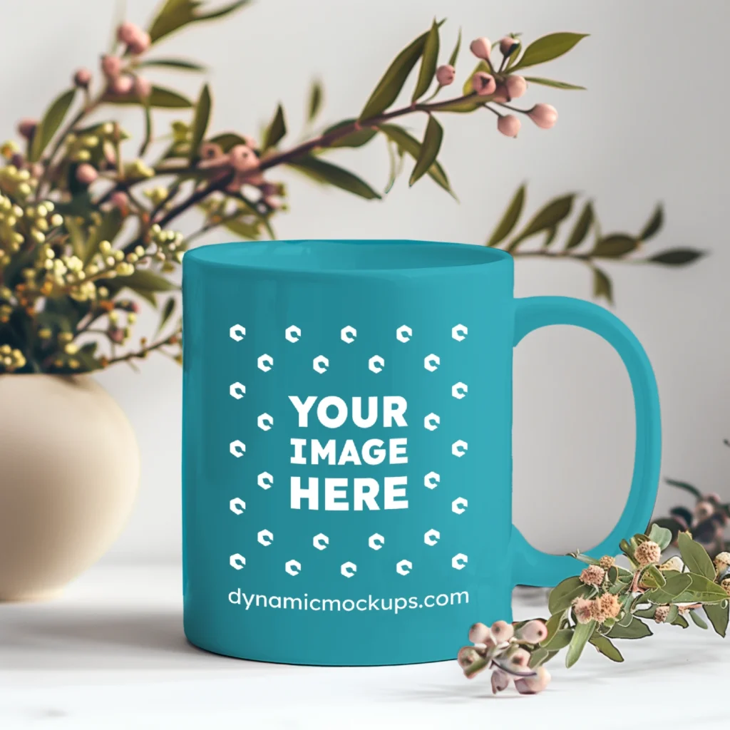 11oz Blank Teal Ceramic Coffee Mug Mockup Template