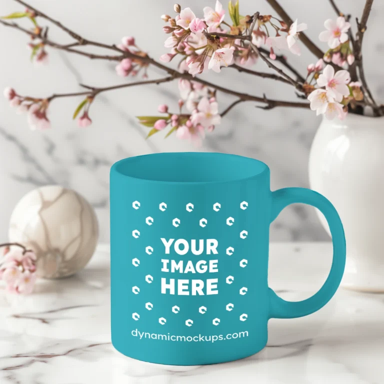 11oz Blank Teal Ceramic Coffee Mug Mockup Template