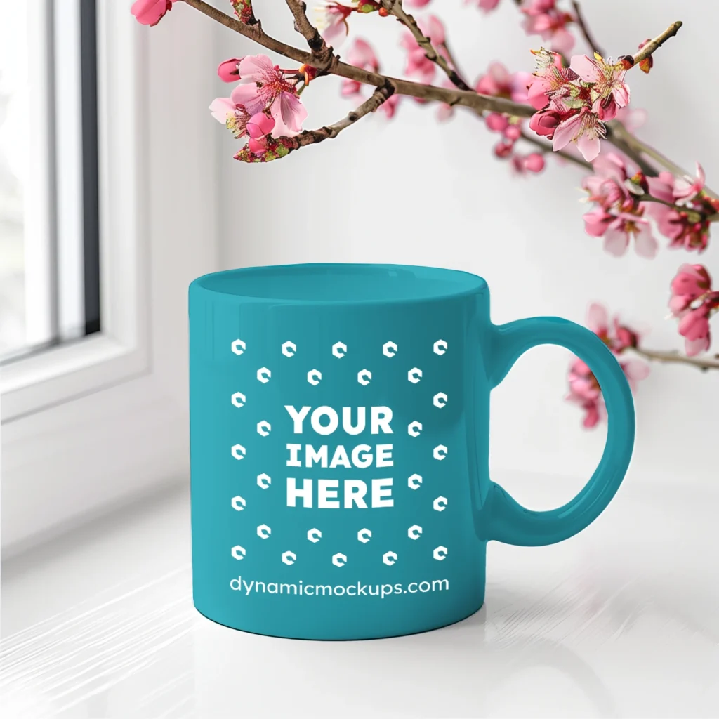 11oz Blank Teal Ceramic Coffee Mug Mockup Template