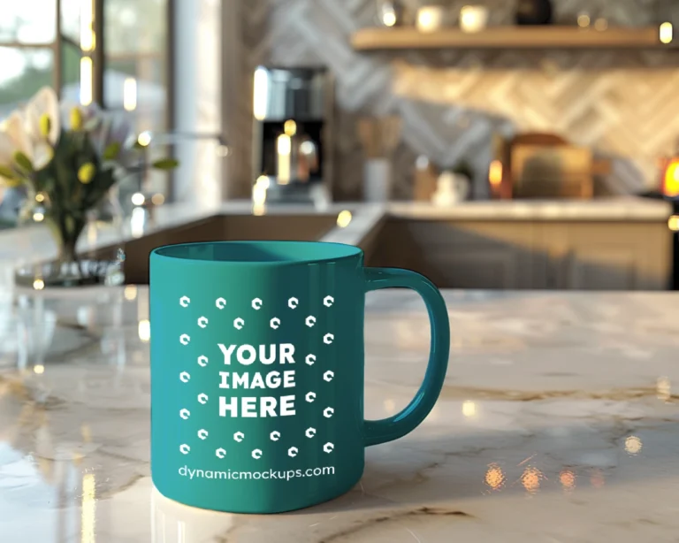 11oz Blank Teal Ceramic Coffee Mug Mockup Template