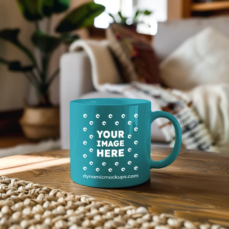 11oz Blank Teal Ceramic Coffee Mug Mockup Template