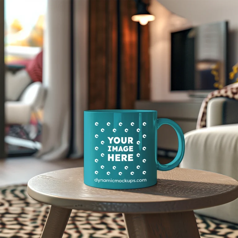 11oz Blank Teal Ceramic Coffee Mug Mockup Template