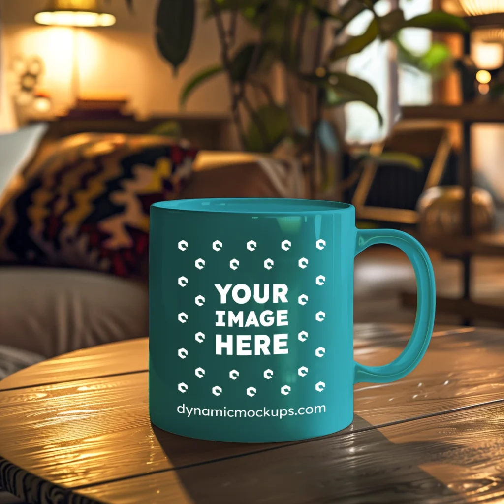 11oz Blank Teal Ceramic Coffee Mug Mockup Template