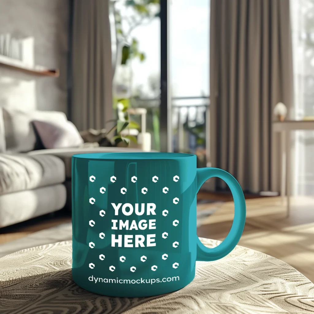 11oz Blank Teal Ceramic Coffee Mug Mockup Template