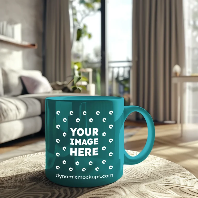 11oz Blank Teal Ceramic Coffee Mug Mockup Template