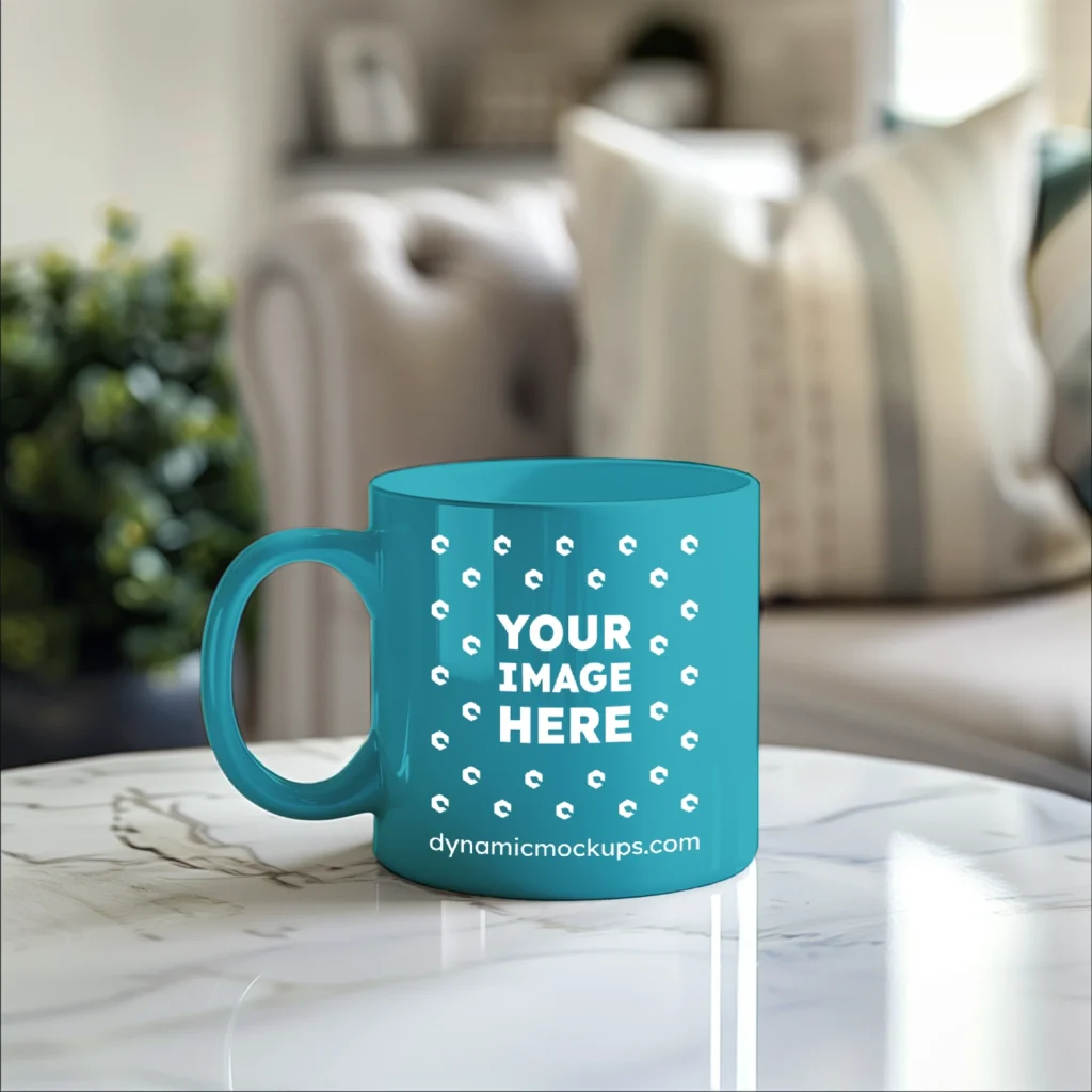 11oz Blank Teal Ceramic Coffee Mug Mockup Template