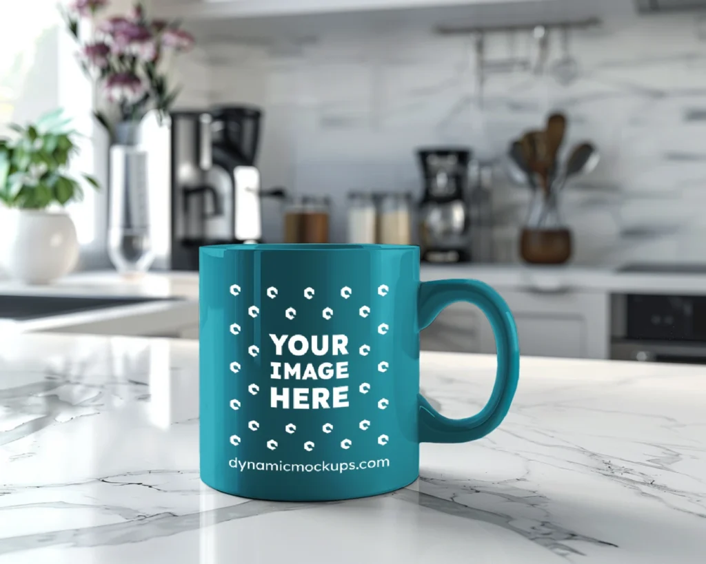 11oz Blank Teal Ceramic Coffee Mug Mockup Template