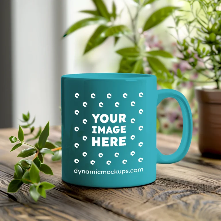 11oz Blank Teal Ceramic Coffee Mug Mockup Template