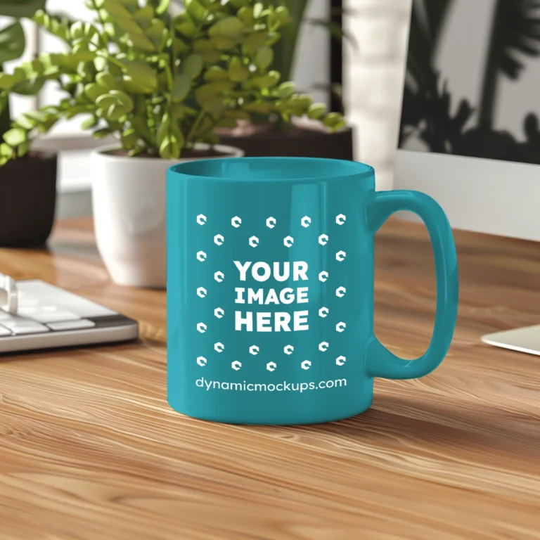 11oz Blank Teal Ceramic Coffee Mug Mockup Template