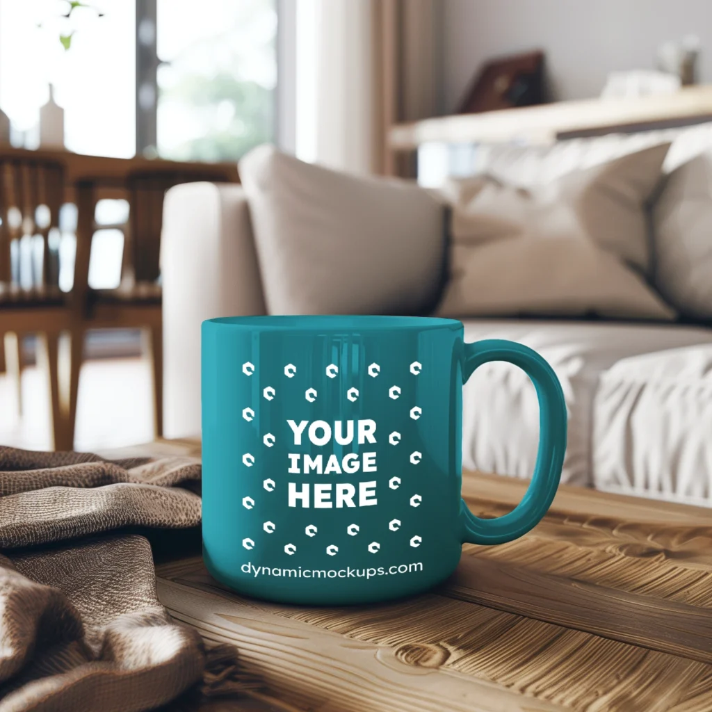 11oz Blank Teal Ceramic Coffee Mug Mockup Template