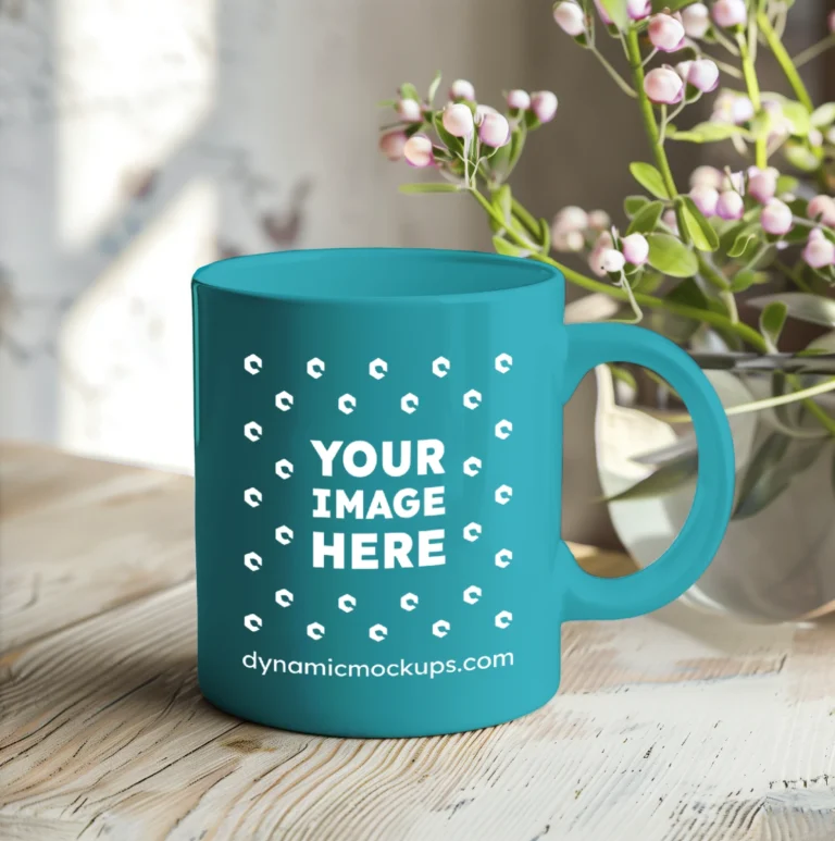 11oz Blank Teal Ceramic Coffee Mug Mockup Template