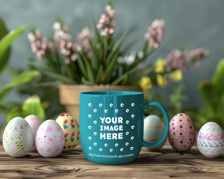 11oz Blank Teal Ceramic Coffee Mug Mockup Template