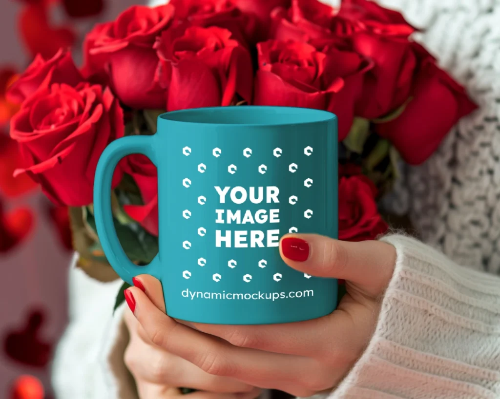 11oz Blank Teal Ceramic Coffee Mug Mockup Template