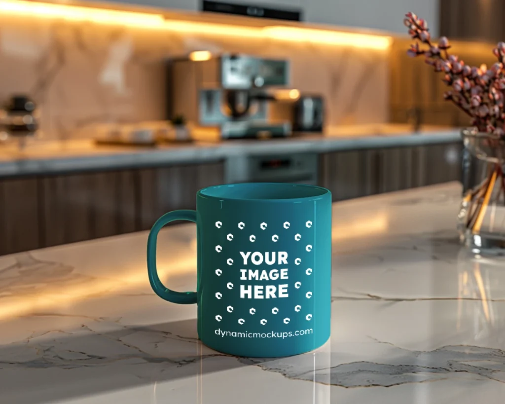 11oz Blank Teal Ceramic Coffee Mug Mockup Template