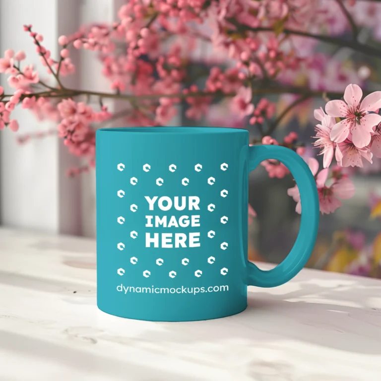 11oz Blank Teal Ceramic Coffee Mug Mockup Template