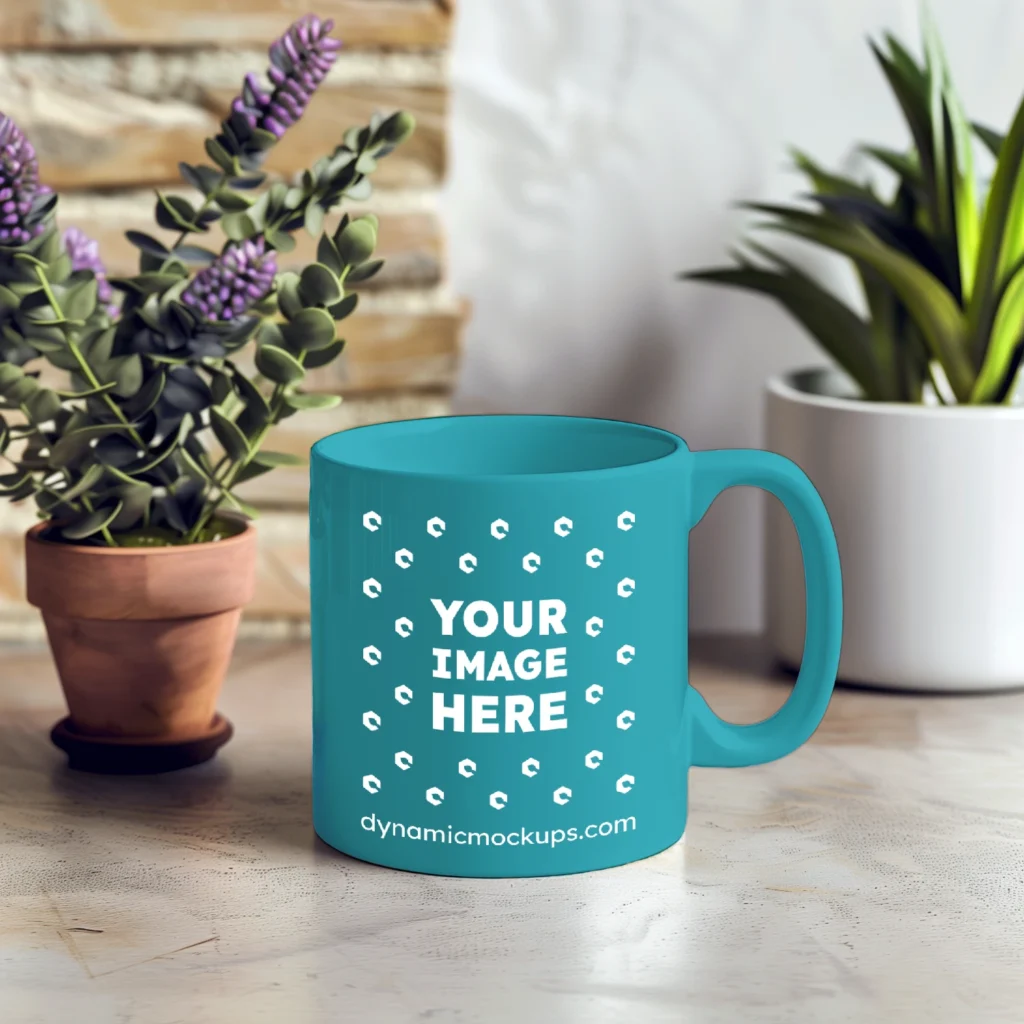 11oz Blank Teal Ceramic Coffee Mug Mockup Template