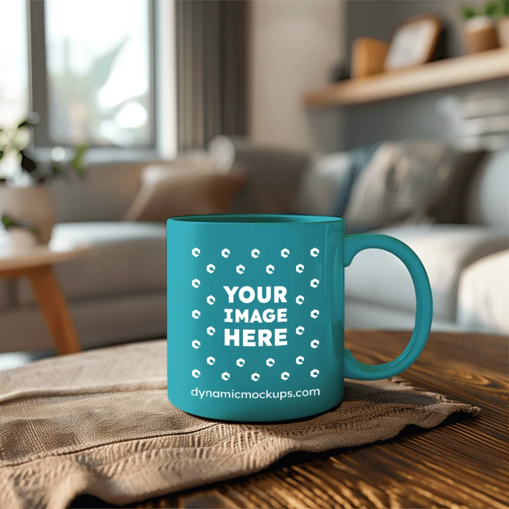 11oz Blank Teal Ceramic Coffee Mug Mockup Template