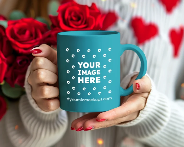 11oz Blank Teal Ceramic Coffee Mug Mockup Template