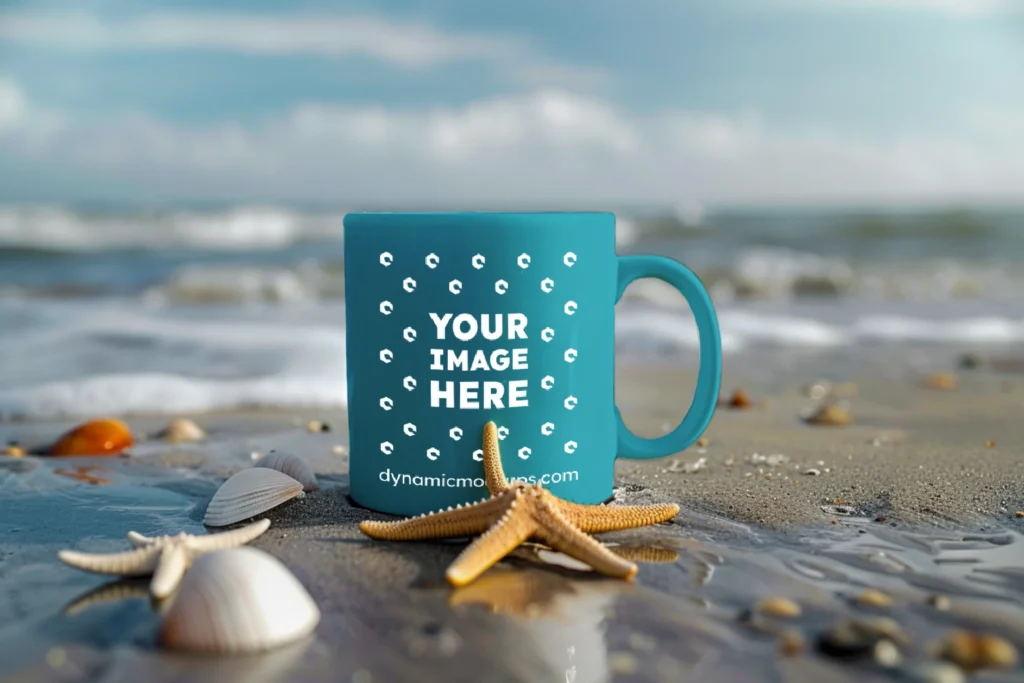 11oz Blank Teal Ceramic Coffee Mug Mockup Template