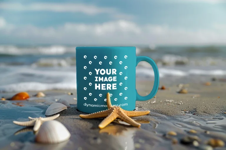 11oz Blank Teal Ceramic Coffee Mug Mockup Template