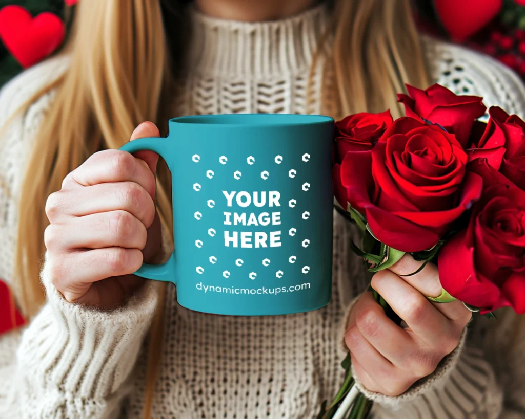 11oz Blank Teal Ceramic Coffee Mug Mockup Template