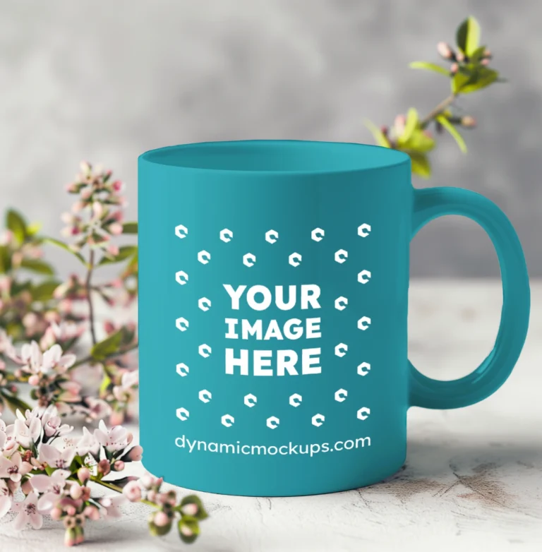 11oz Blank Teal Ceramic Coffee Mug Mockup Template