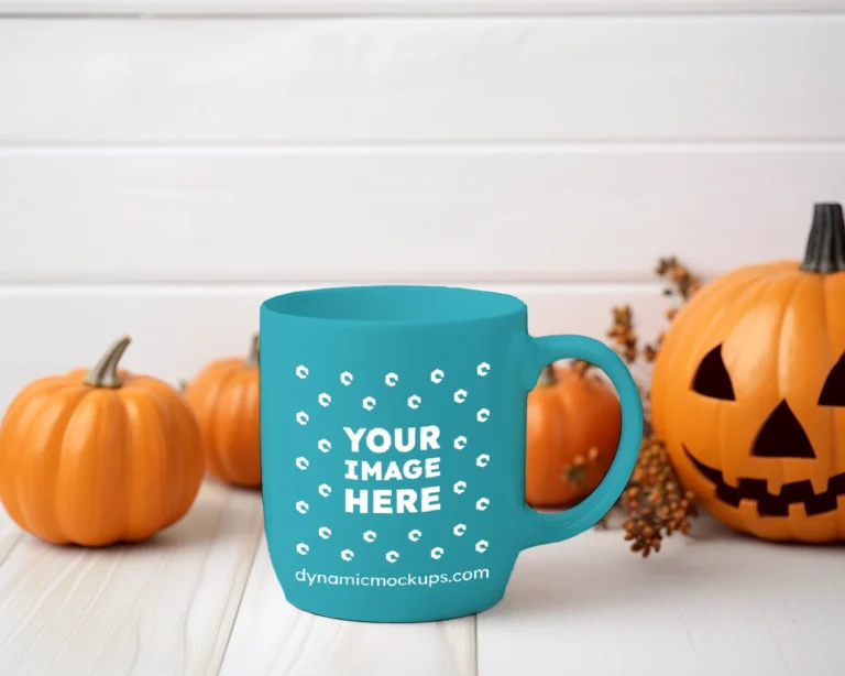 11oz Blank Teal Ceramic Coffee Mug Mockup Template