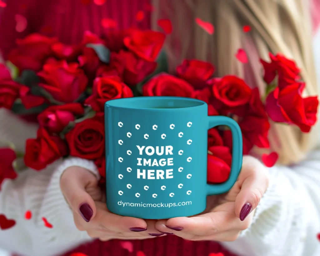 11oz Blank Teal Ceramic Coffee Mug Mockup Template