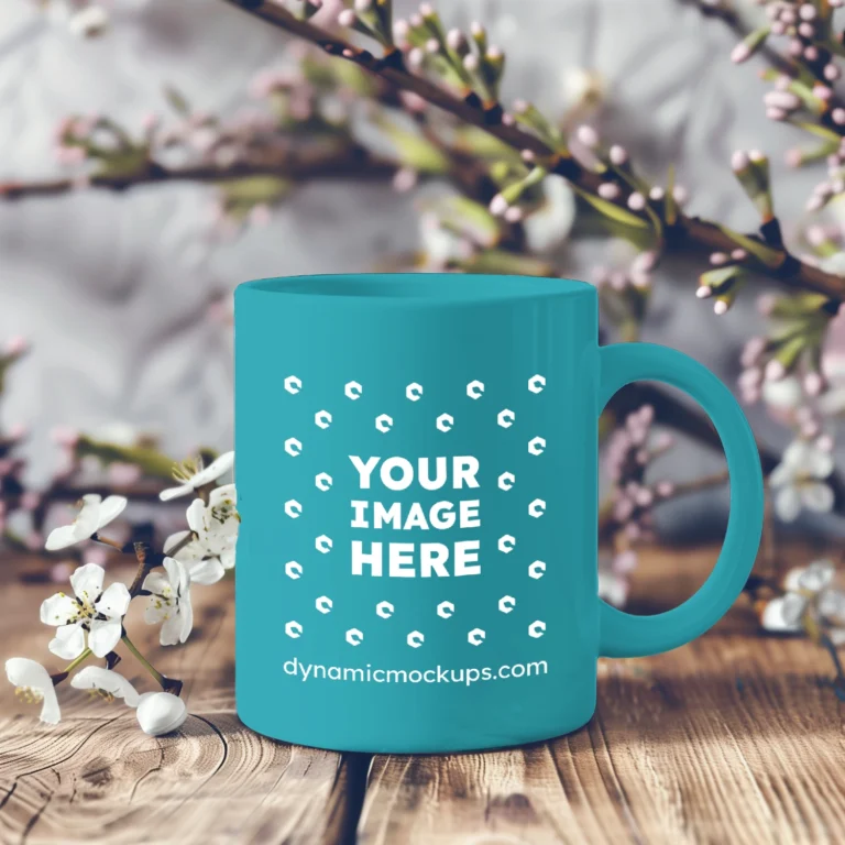 11oz Blank Teal Ceramic Coffee Mug Mockup Template