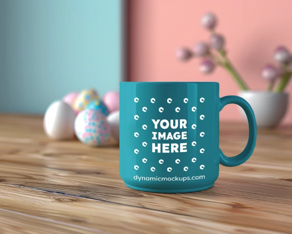 11oz Blank Teal Ceramic Coffee Mug Mockup Template