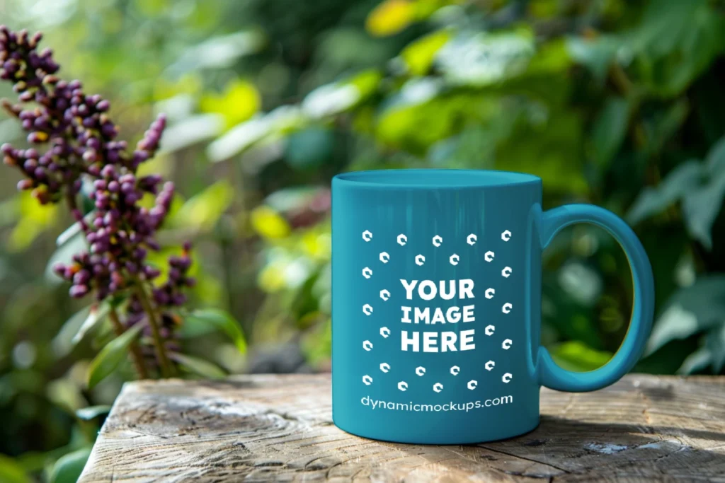 11oz Blank Teal Ceramic Coffee Mug Mockup Template