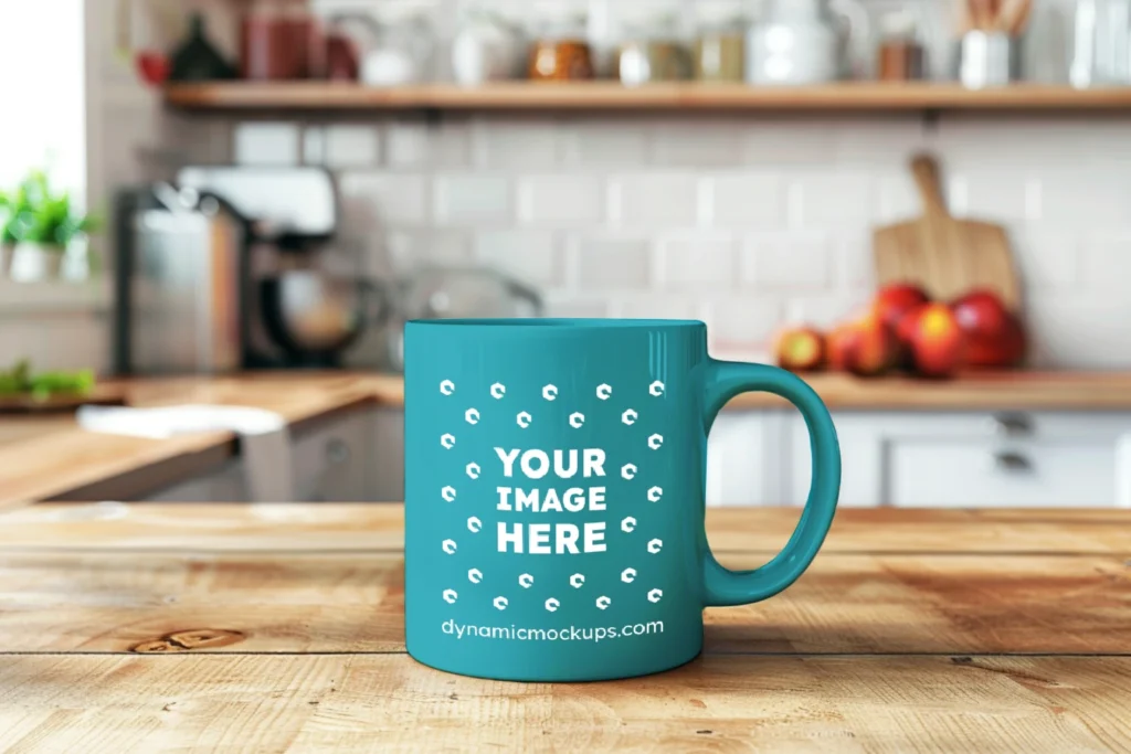 11oz Blank Teal Ceramic Coffee Mug Mockup Template