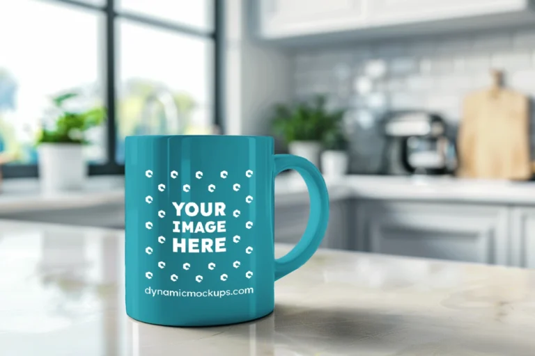 11oz Blank Teal Ceramic Coffee Mug Mockup Template