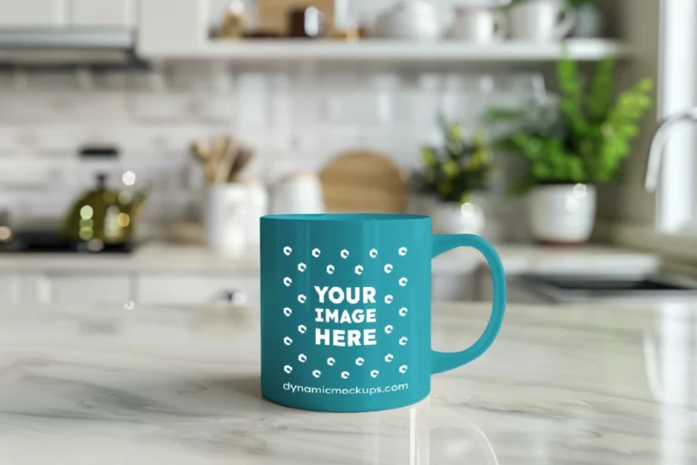 11oz Blank Teal Ceramic Coffee Mug Mockup Template