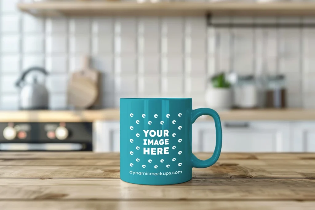 11oz Blank Teal Ceramic Coffee Mug Mockup Template